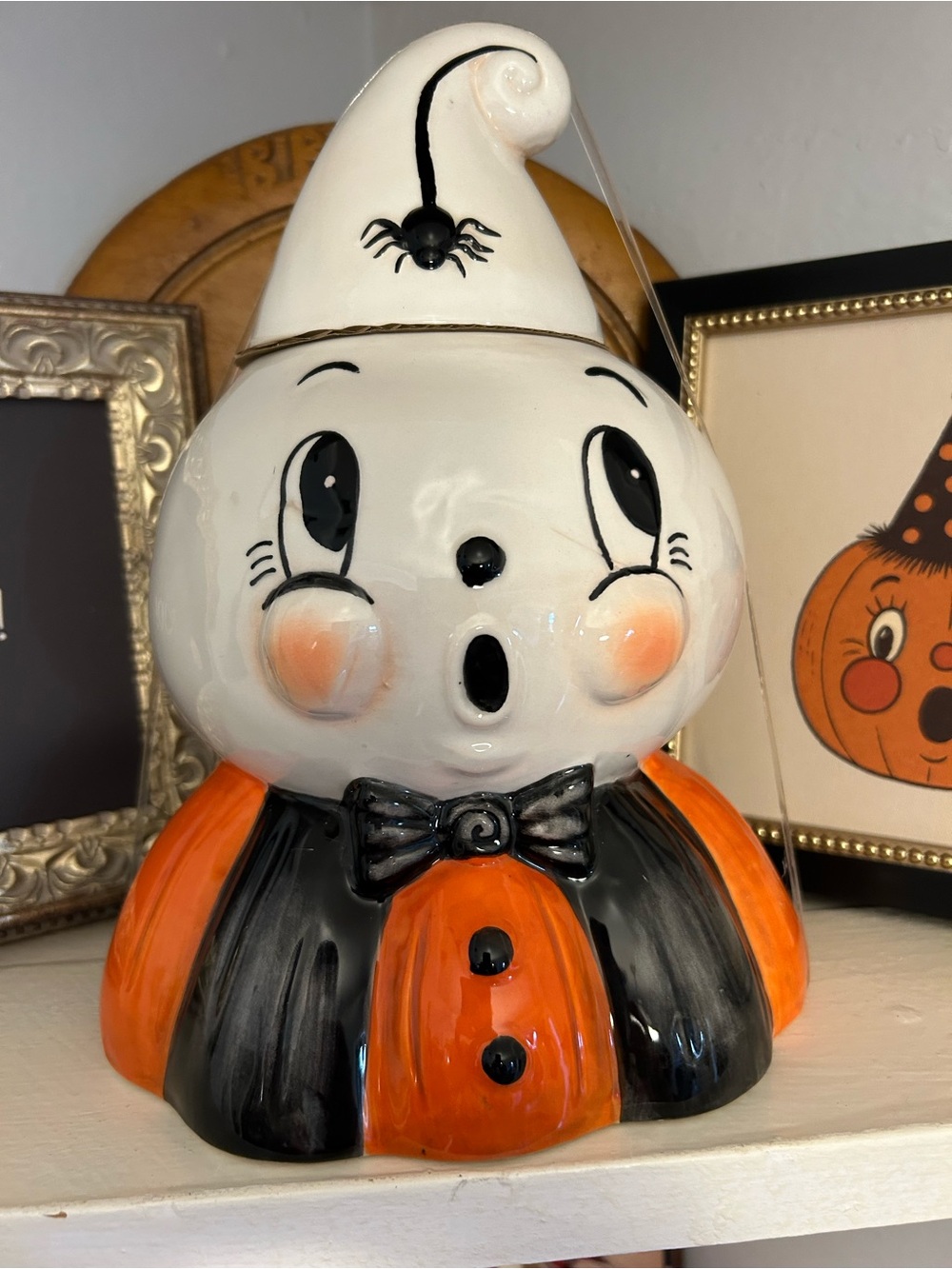 Joanna Parker Halloween Ceramic Ghost Figurine Cookie Jar - Orange & White